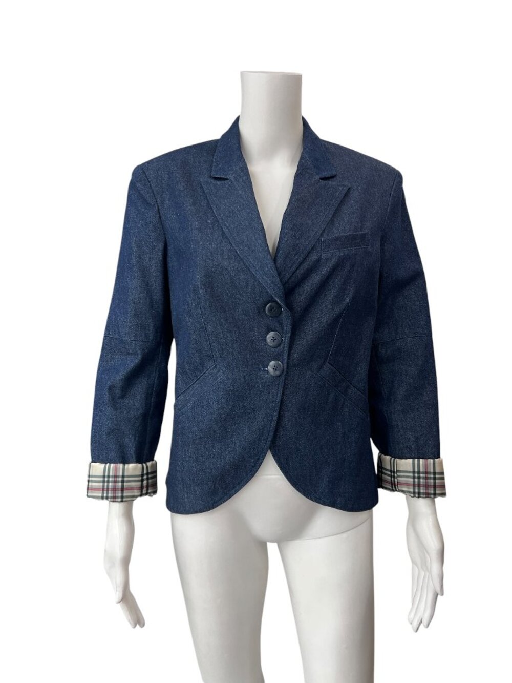 Ann Everett Blue Plaid Jean Denim Jacket size One Size